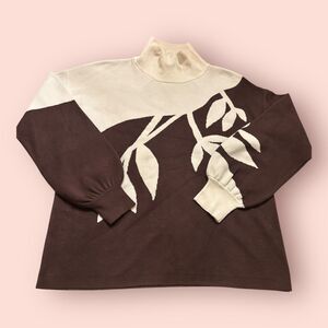 Wynne Collection Chenille Sweater Women's Medium Brown White Soft Knit Mock Neck